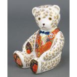 A Royal Crown Derby Imari pattern bear paperweight with gold stopper 4 1/2"