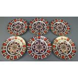 Six Royal Crown Derby Imari pattern plates 1128 10 1/2" All plates have some minor contact marks but