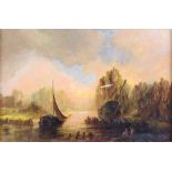 19th Century oil on board, unsigned, a river view at sunset 6" x 9"