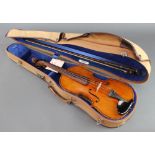 A 2 piece violin bears label Pierre Lambert a Paris 1937 fabrique en France 14", contained in an