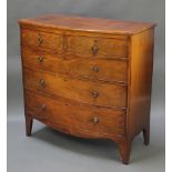 A 19th Century mahogany bow front chest of 2 short and 3 long drawers, raised on bracket feet 41"h x