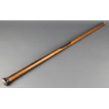 A Victorian turned lignum vitae cane with silver terminal, missing feral Birmingham 1892
