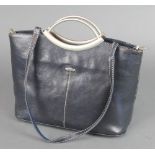 A Cuoieria Fiorentina Italian blue leather and metal mounted lady's hand/shoulder bag 8" x 12"