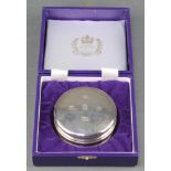 A Silver Jubilee silver paperweight of circular form, boxed Birmingham 1977