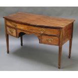 A 19th Century mahogany bow front side table fitted 1 long and 2 short drawers with brass plate drop