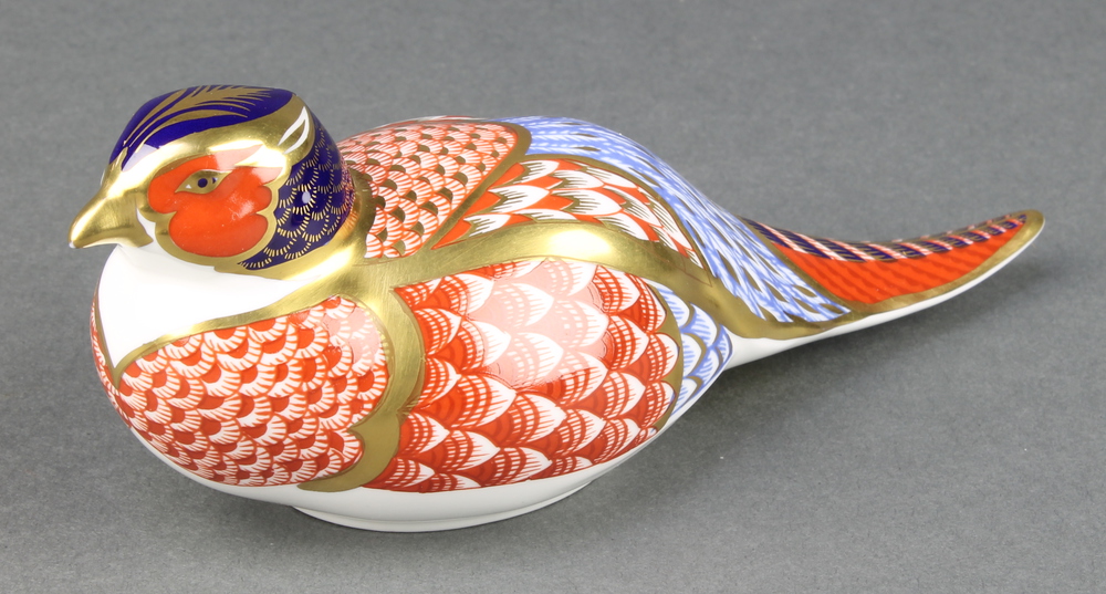 A Royal Crown Derby Imari pattern pheasant paperweight (no stopper) 7"