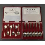 A cased set of 6 silver rat tail teaspoons Sheffield 1973 and a ditto set of trefid spoons Sheffield