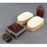 A pair of 1920's ivory military hair brushes monogrammed, a simulated tortoiseshell cigarette box