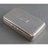 A Victorian silver rounded rectangular snuff box with engine turned decoration inscribed Thomas