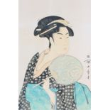 20th Century Japanese wood block print of a lady 14" x 9"