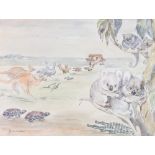 Joan Waters, watercolour signed, Australian study of animals 9" x 12"