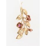 A 9ct 2 colour yellow gold floral brooch set with rubies 4.6 grams