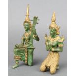 A Burmese bronze and gilt bronze figure in the form of a kneeling musician 7" and a ditto kneeling