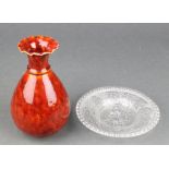 A 19th Century pressed glass dish Gladstone for the Million 5 1/4" and a Studio Pottery baluster