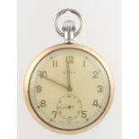 A gentleman's plated cased Cyma Army Issue pocket watch with seconds at 6 o'clock