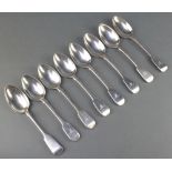 A set of 8 Victorian silver dessert spoons of Old English form, London 1389, 414 grams