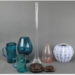 A Studio Glass clear glass vase 28", 2 other vases, 2 jugs, a Chinese blue and white jar