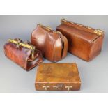A brown leather Gladstone bag 9" x 15"w x 7 1/2"d (no handle), 1 other 9" x 12" x 6" (no handle),