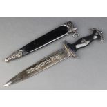 A reproduction Nazi German dagger with 8 1/2" blade, steel scabbard