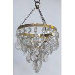 A circular glass 3 tier light fitting hung oval cut glass pendants 9"h x 8" diam.