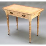 A late Victorian bleached oak side table fitted 1 long drawer, raised on turned supports 29" x 35"