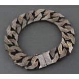 A silver flat link bark finished gentleman's bracelet 110 grams