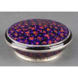 A Continental 935 standard enamelled circular silver box with mirrored interior 3 1/4"