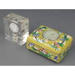 A Chinese yellow ground and floral patterned cloisonne enamel jar, box and cover decorated a pierced