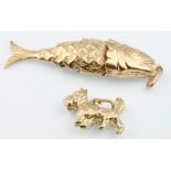 2 9ct yellow gold charms - Scottie dog and fish 4.1 grams