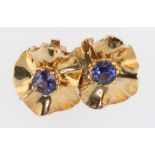 A pair of stylish 9ct yellow gold gem set ear clips