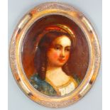 A 19th Century Continental reverse painting on glass, portrait of a young girl 17 1/2" x 14"