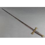 A 19th Century Knights Templar sword with brass cross bar marked presented to Sir KM E W ?? having a