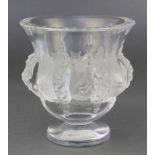 A modern Lalique Dampierre clear and opalescent glass baluster vase decorated with birds, etched