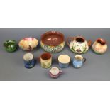 A Torquay bowl decorated with flowers 9", a teapot, 2 jugs, a mug, a cup, 2 vases and a bowl The
