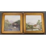 A pair of framed Minton tiles of river landscapes 5 1/2"