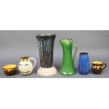 A Torquay vase 10", 2 vases, 2 jugs and a bowl