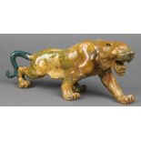 A carved and polished hardstone figure of a walking tiger 11"