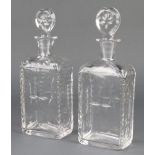A pair of spirit decanters with heart shaped stoppers 8" There are small nibbles to the glass on