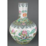A Chinese 18th Century style famille rose baluster vase decorated with ducks amongst flowers 20 1/2"