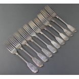 A set of 10 Victorian and later silver forks 476 grams