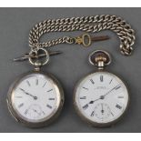 A silver cased mechanical pocket watch, a key wind ditto on a silver Alber