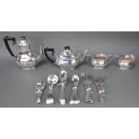 A plated 4 piece tea and coffee set with ebony mounts minor cutlery