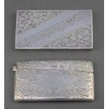 An Edwardian style chased silver card case with musical notes and scroll decoration 3 1/4" x 1 3/