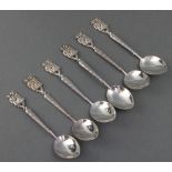 6 Continental silver coffee spoons with figural terminals 80 grams