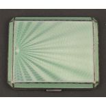 An Art Deco silver and pale green guilloche enamel cigarette case Birmingham 1939 106 grams