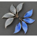 2 Norwegian silver guilloche enamel leaf brooches 15.8 grams