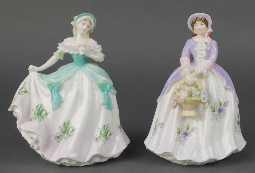 2 Royal Worcester figures - Sweet Pansy no. 7851/9500 6 1/2" and Sweet Snowdrop 7851/9500 7"