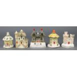 A Victorian porcelain Staffordshire pastel burner in the form of a castle 4", 2 others in the form