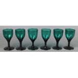 A matched set of 6 Victorian green wine glasses 5"