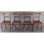 A set of 4 William IV mahogany bar back dining chairs with pierced shaped mid rails and